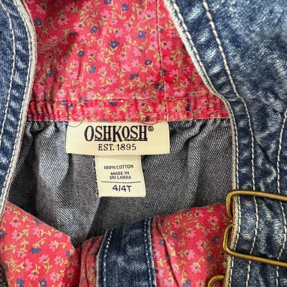OshKosh B'gosh Kids Denim Overalls Dress ABC Embroidered Flower‎ Cute Size 2T